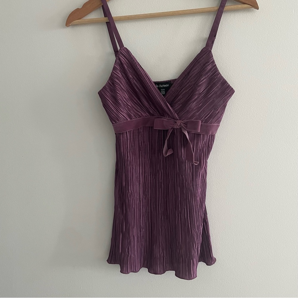 Le Chateau Y2K Purple Plum Textured Camisole Camisole with Coquette Bow